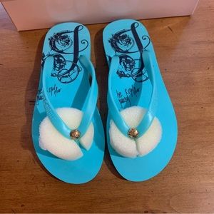 Retro Juicy Couture Pam & Gela Turquoise Rubber Decal Size 6M Flip Flop Sandals